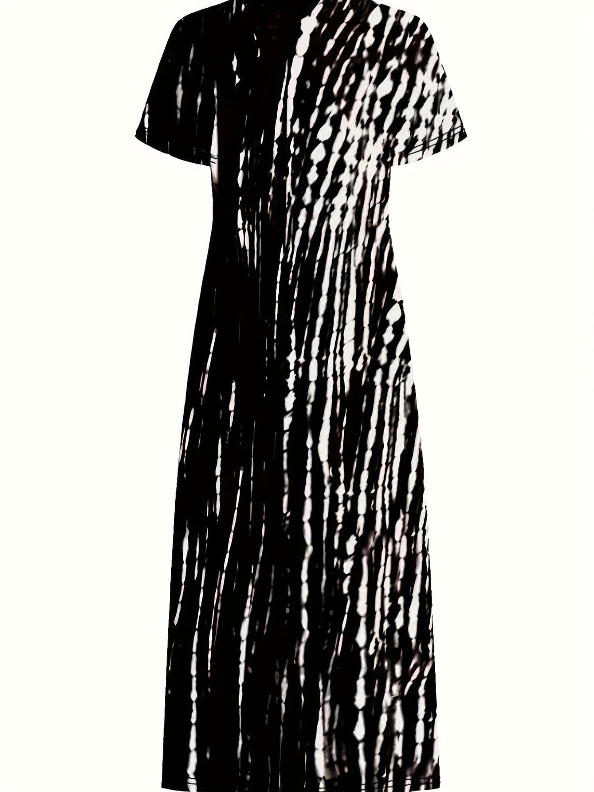 Tie Dye Striped Dress, Casual Crew Neck Short Sleeve Ankle Dress