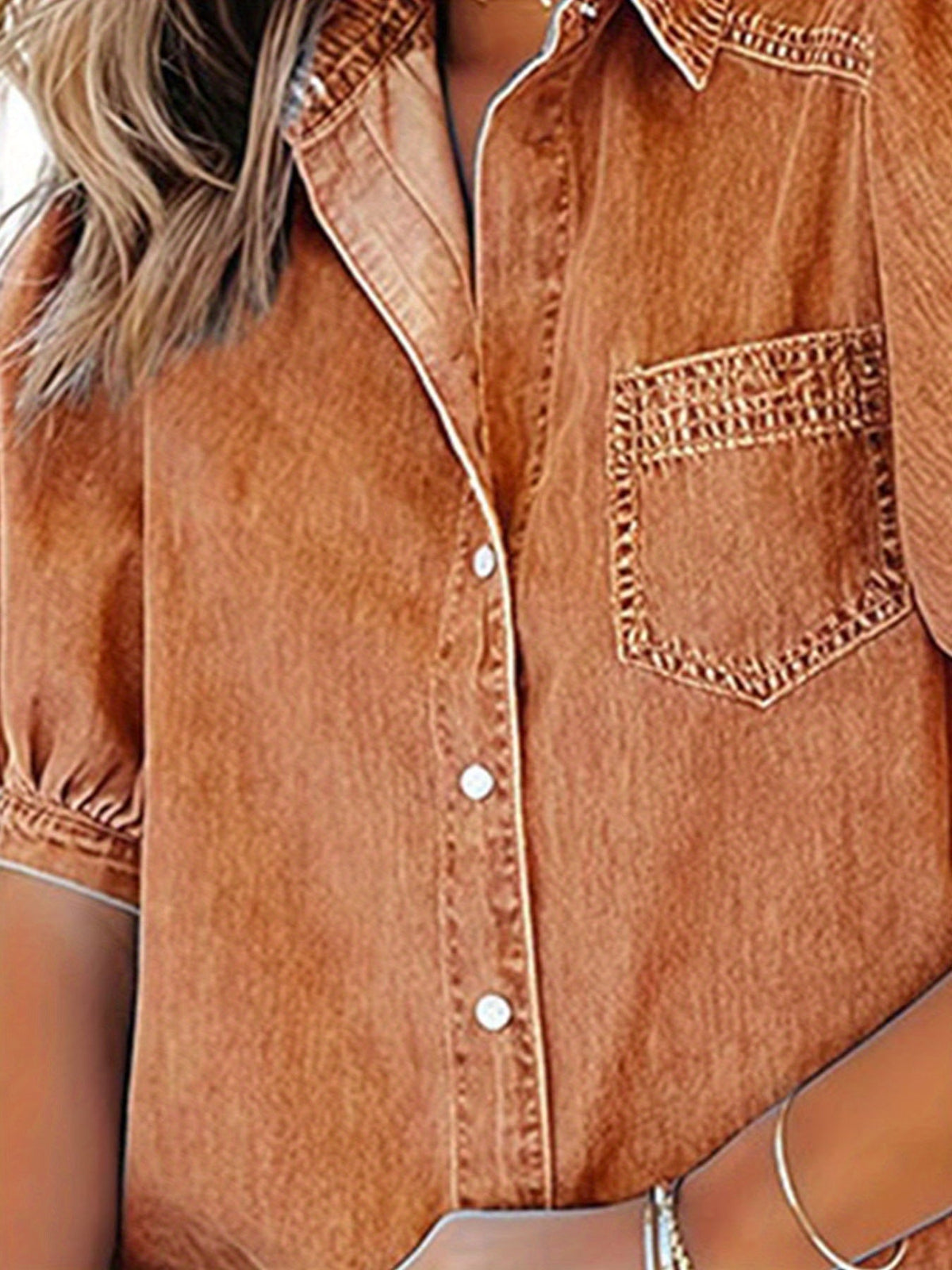 Short Sleeve Denim-Look Casual Shirt