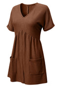 Coffee Solid Color Knit V Neck Zipped Loose Romper