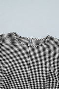 Black Plaid Bow Ruffled Half Sleeve Round Neck Blouse