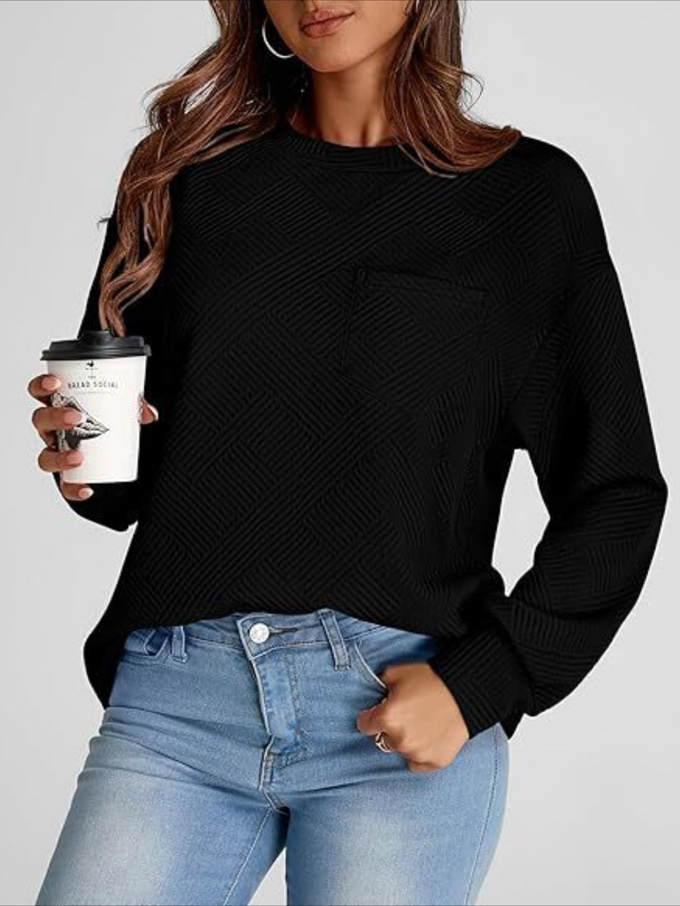 Textured Fabrics Long Sleeve Round Neck Sweatshirt