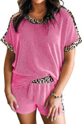 Sachet Pink Leopard Trim Twist Ribbed Short Set