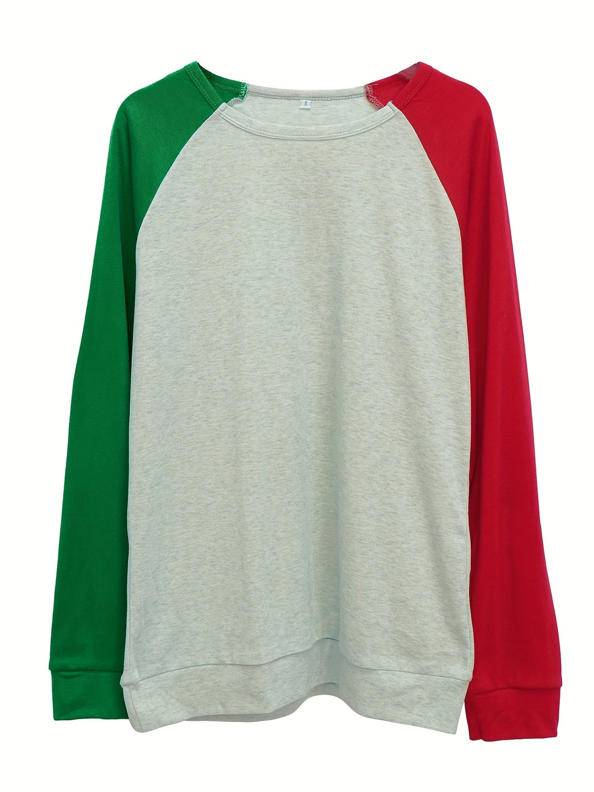 Color Block Long Sleeve Shirt, Oversized Crew Neck Top