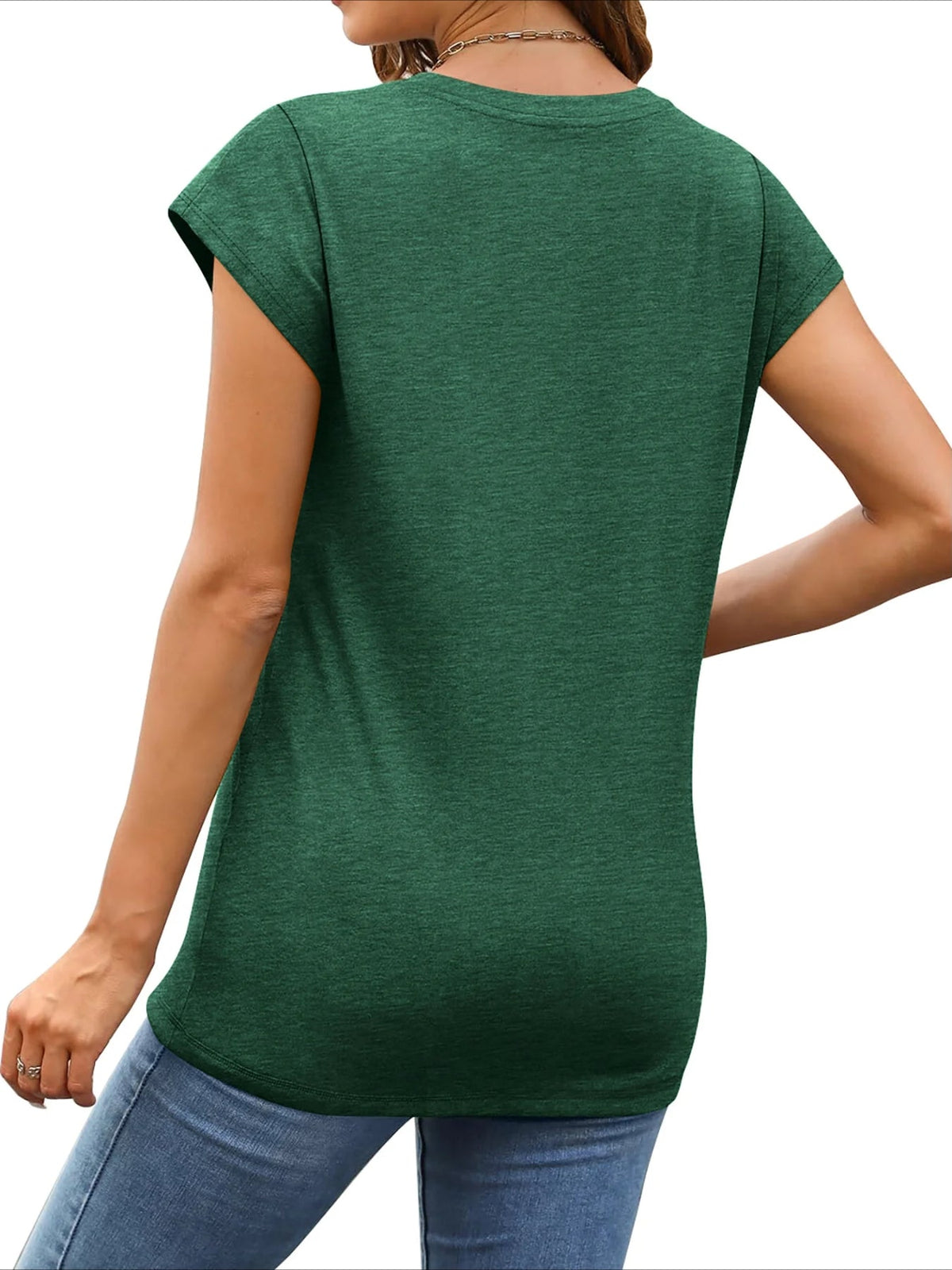 Solid Color Round Neck Cap Sleeve T Shirts