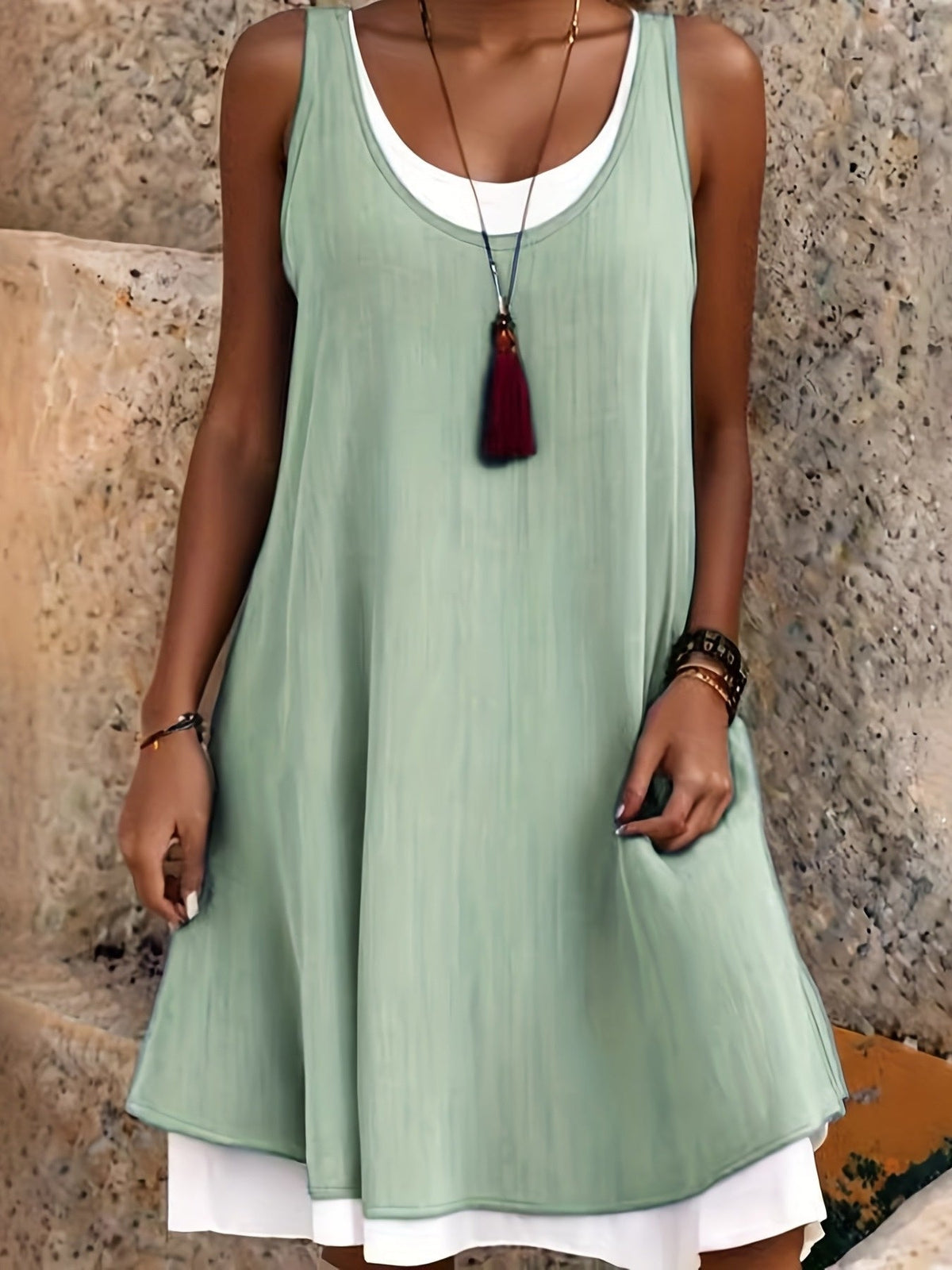 Casual Sleeveless Fake Two-Piece Loose Vest Dress