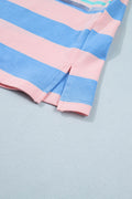 Pink Stripe Exposed Seam Mixed Patchwork Loose Short Set