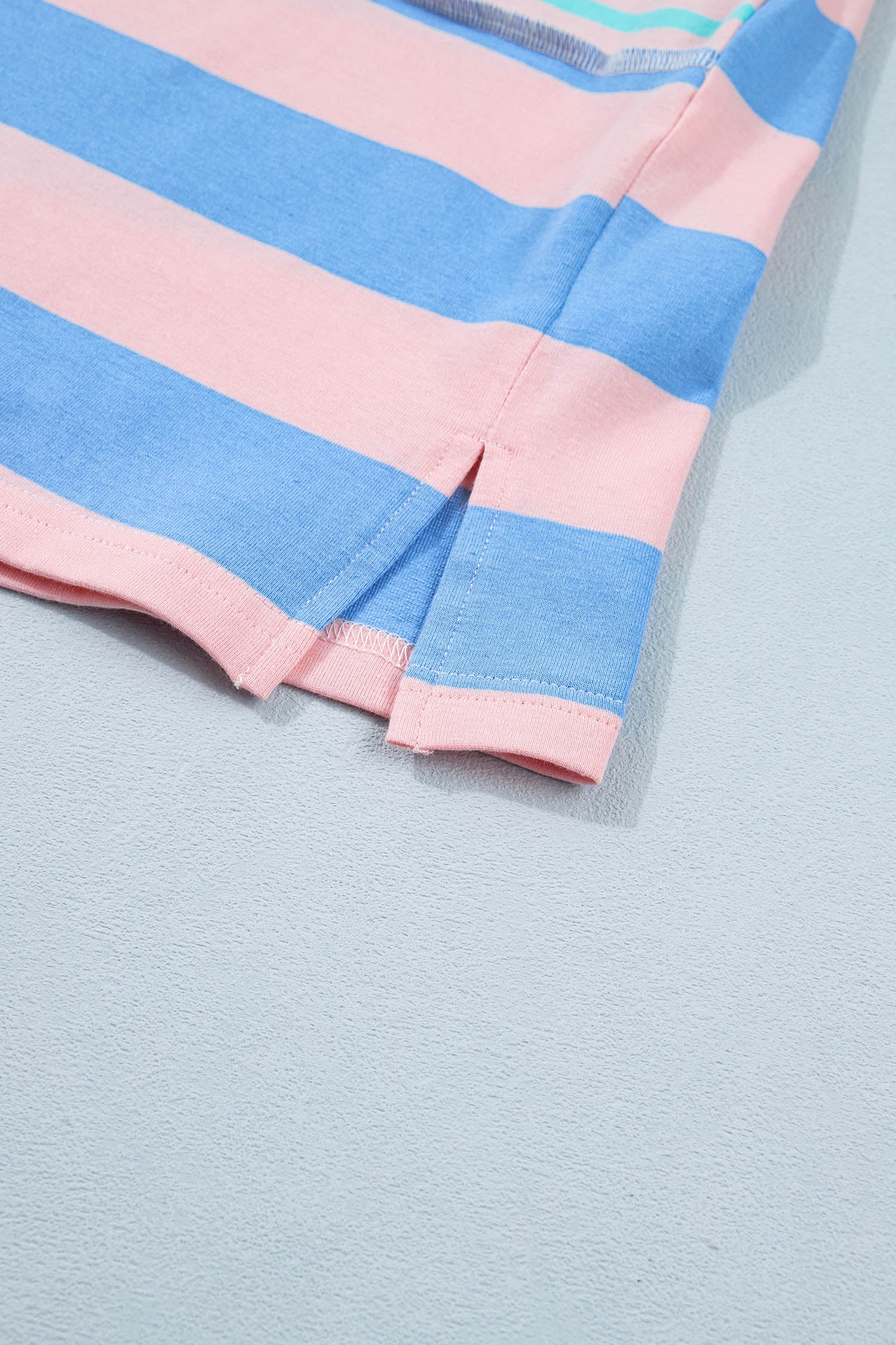 Pink Stripe Exposed Seam Mixed Patchwork Loose Short Set
