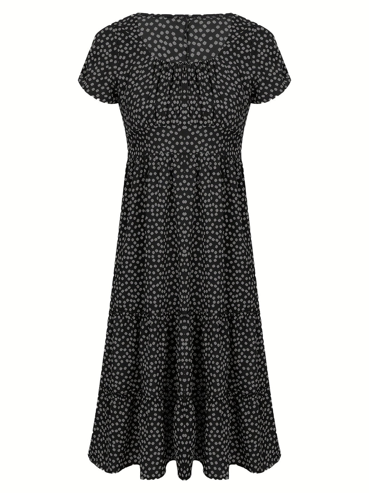 Polka Dot Ruffle Hem Dress, Casual Square Neck Short Sleeve Dress