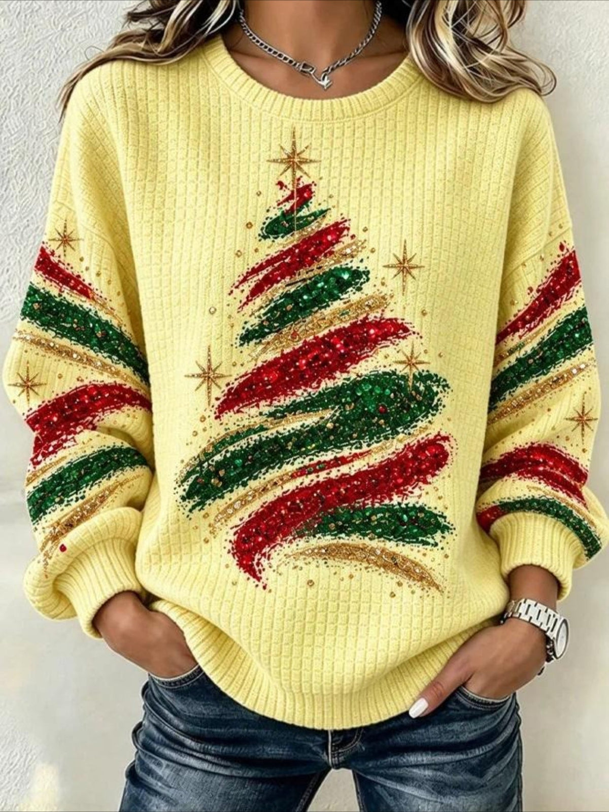 Christmas Tree Casual Crew Neck Regular Fit Sweatshirt