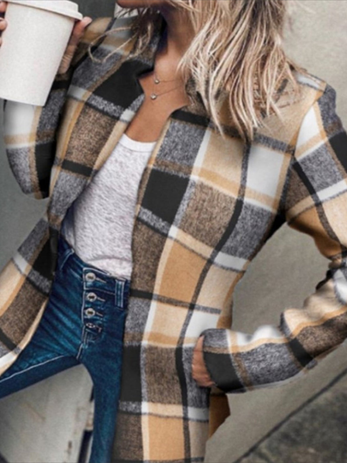 Stylish Marled Open Front Long Sleeve Blazer - Ladies Blazer with Slim Fit Design