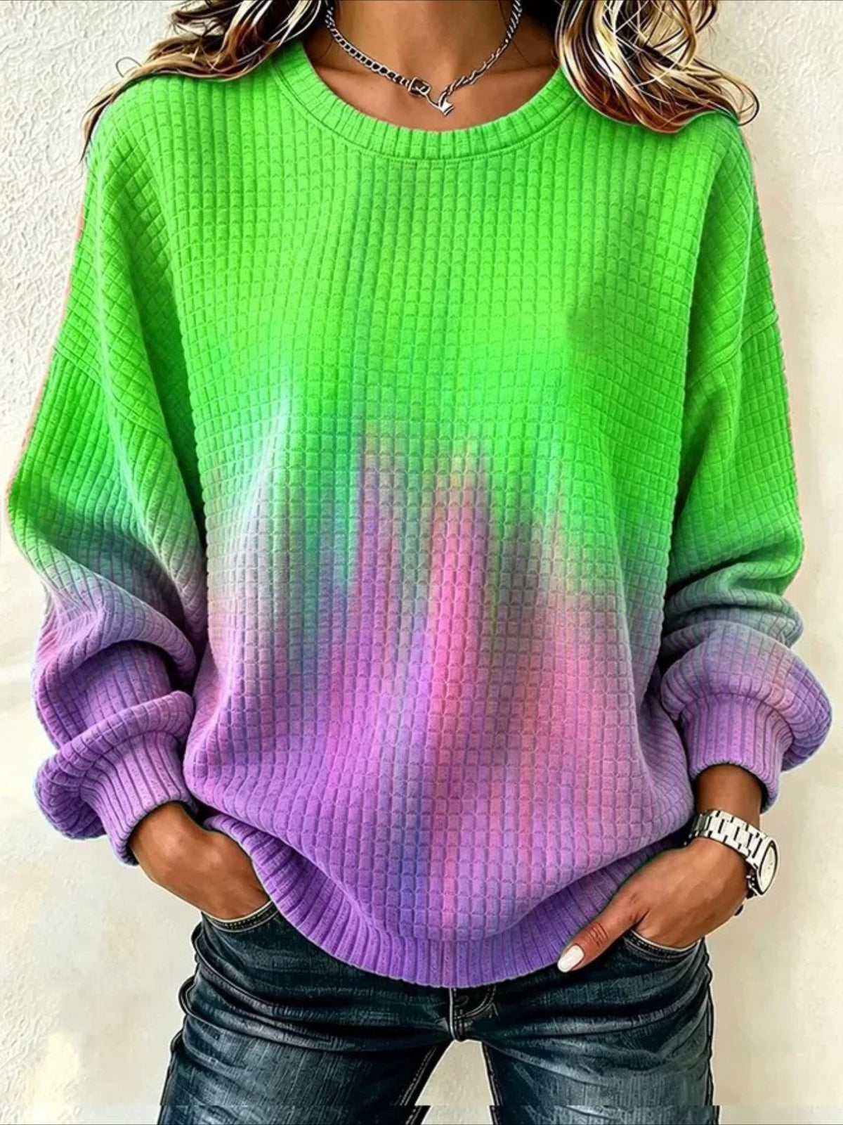 Casual Crew Neck Maple Leaf Sweatshirt
