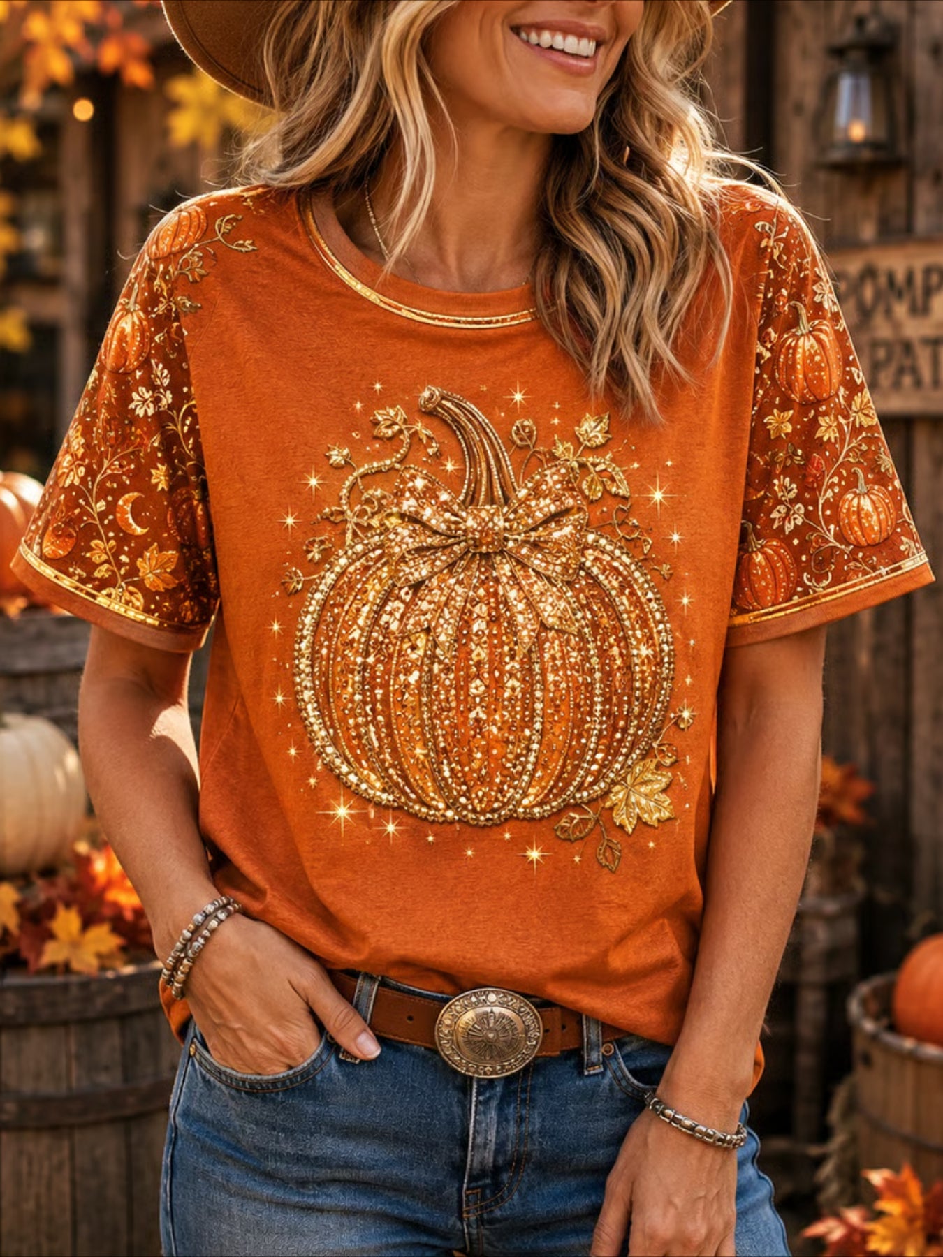 100% Cotton Halloween Pattern Crew Neck Short Sleeve T-Shirt