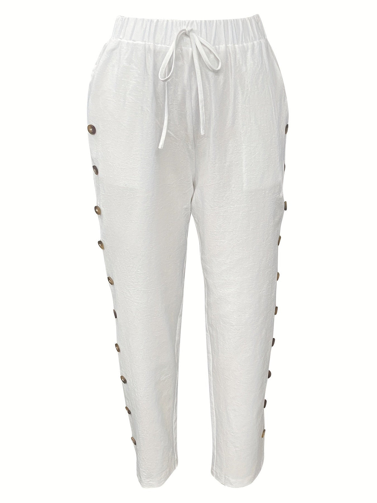 Women'S Elegant Casual Blue Straight-Leg Pants with Pearl Embellishments