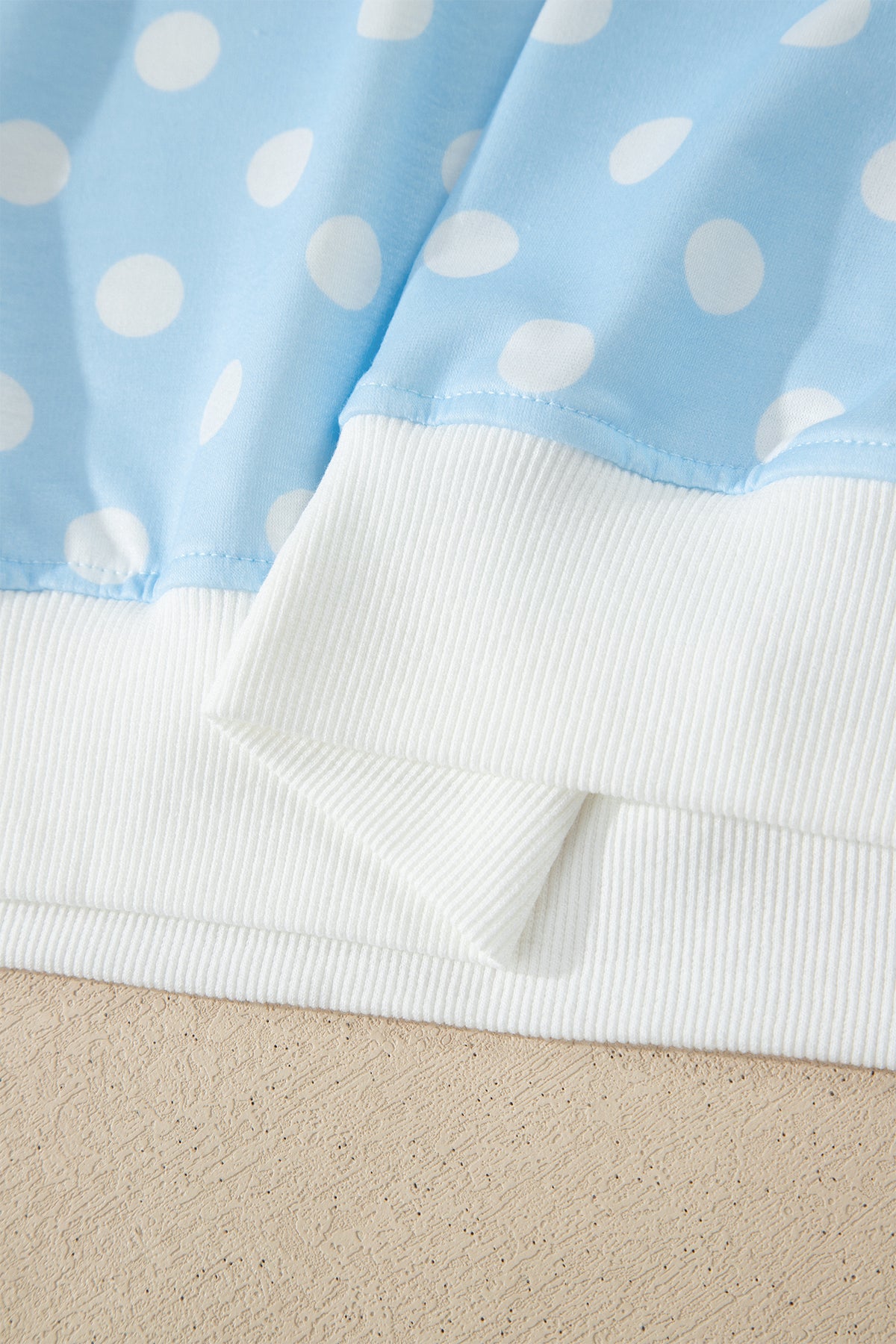 Sky Blue Polka Dot Print Color Block Trim Mock Neck Short Set
