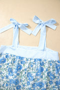 Sky Blue Floral Striped Patchwork Knot Straps 2pcs Short Set