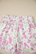 Green Camouflage Print Shirred High Waist Athleisure Shorts