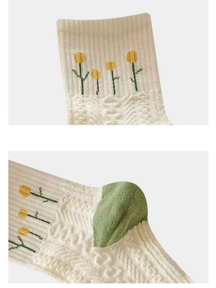 Retro Floral Socks , Texture Solid Socks