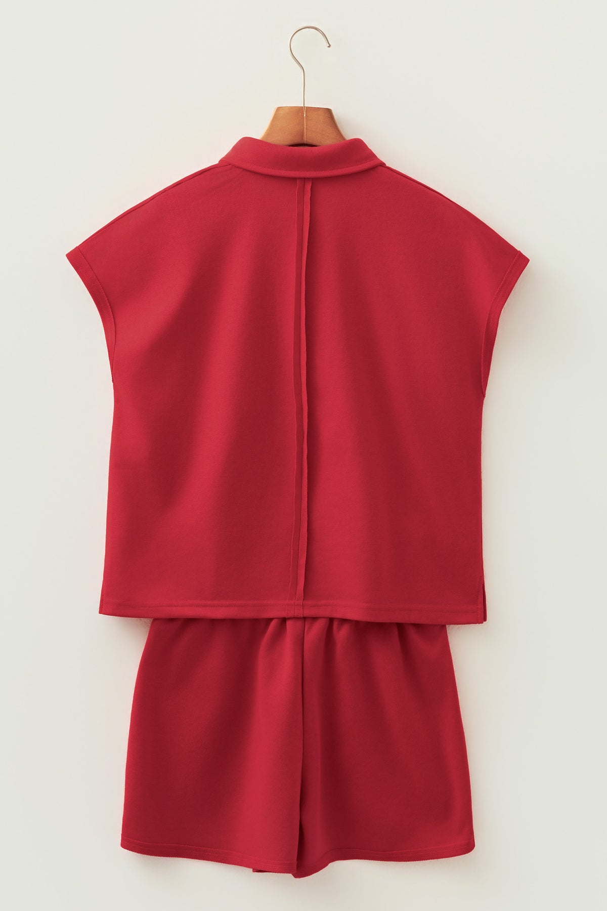 Racing Red Loose Polo Tee Elastic Waist 2pcs Short Set