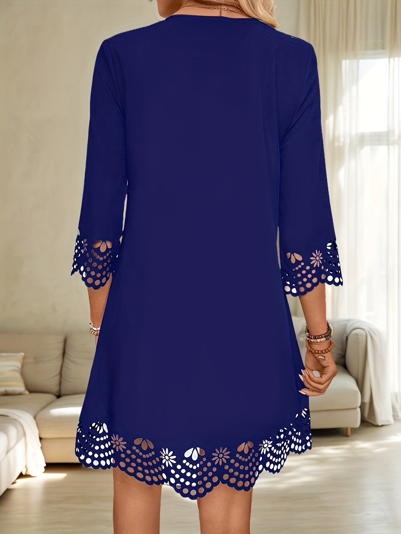 Elegant Slimming A-Line V-Neck Long Sleeve Dress
