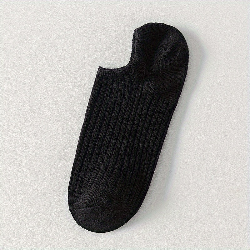 5 Pairs Solid Ribbed Socks, Casual & Comfy All-match Ankle Socks
