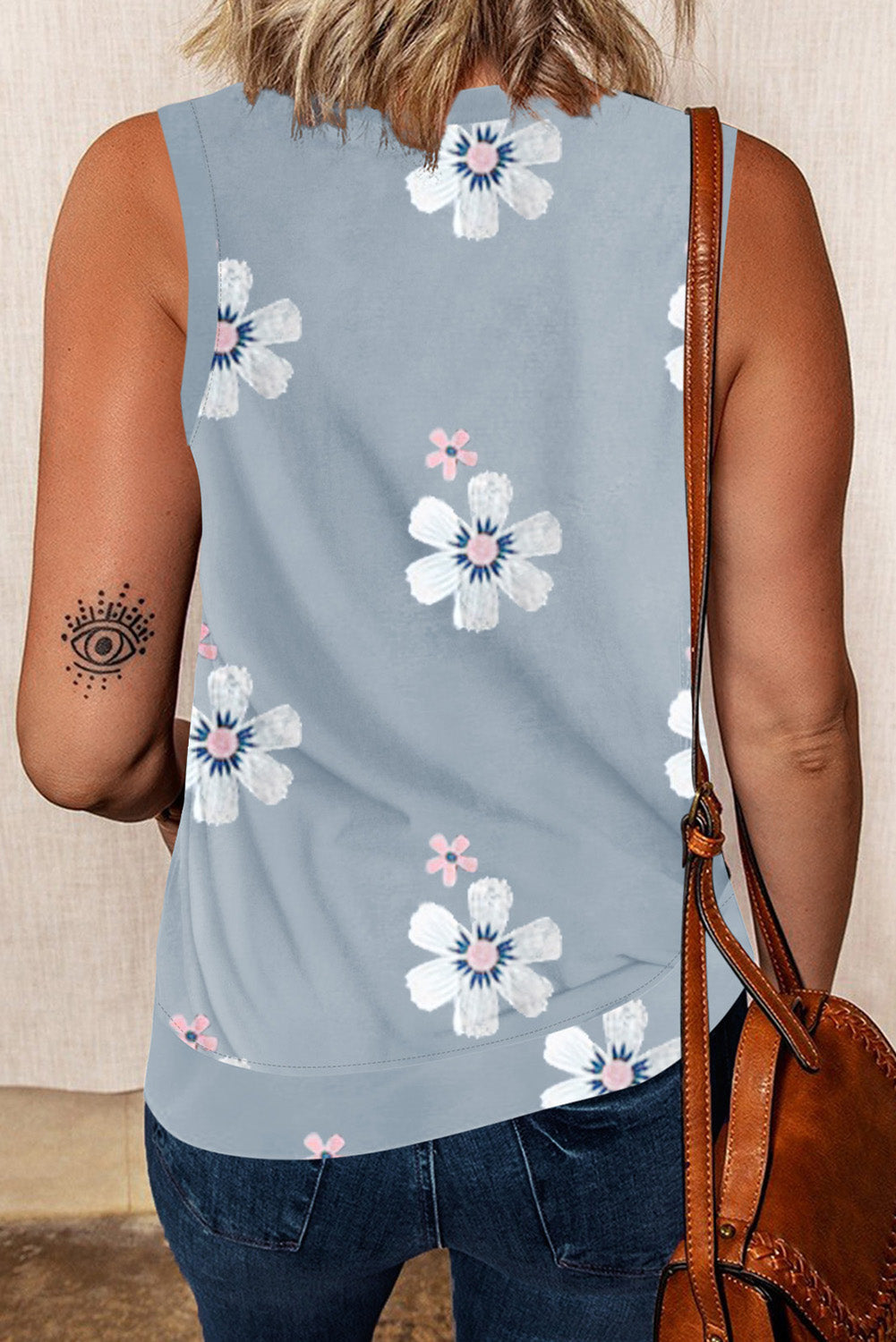 Gray Casual Floral Crew Neck Tank Top