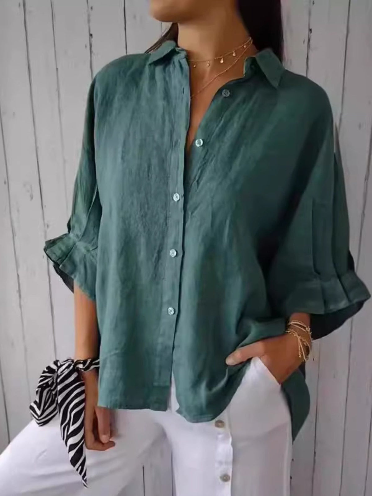 Cotton and Hemp Back Lace Design Shirt