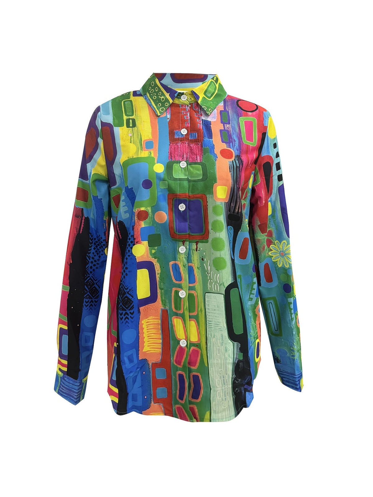 Geometric Print Simple Casual Button Front Long Sleeve Shirt