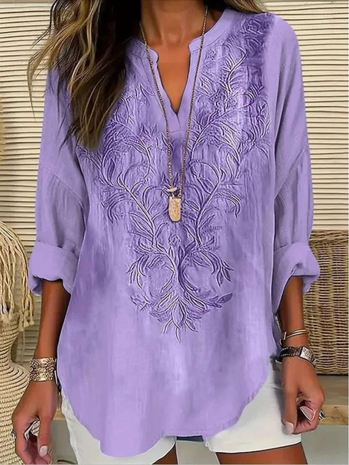 Floral Basic Casual Long Sleeve V Neck Regular Tops