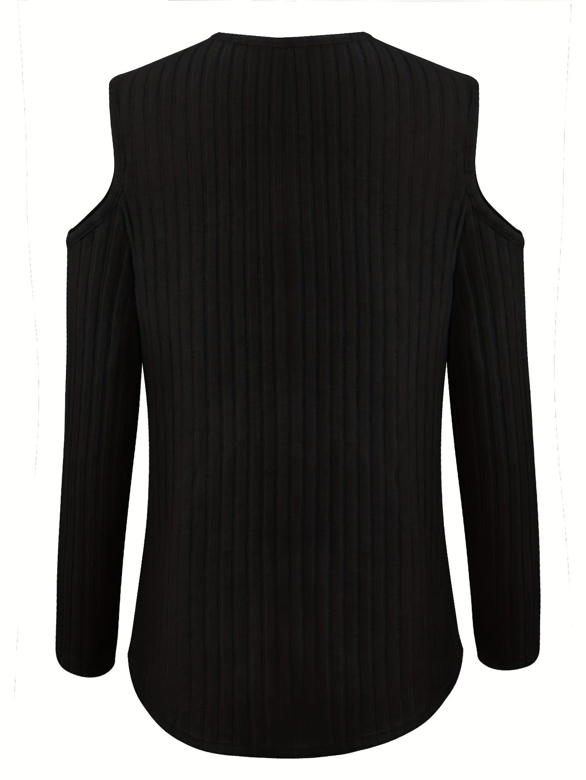 Stylish Solid Ring Detail Crew Neck T-Shirt - Women's Casual Long Sleeve Cold Shoulder Tops