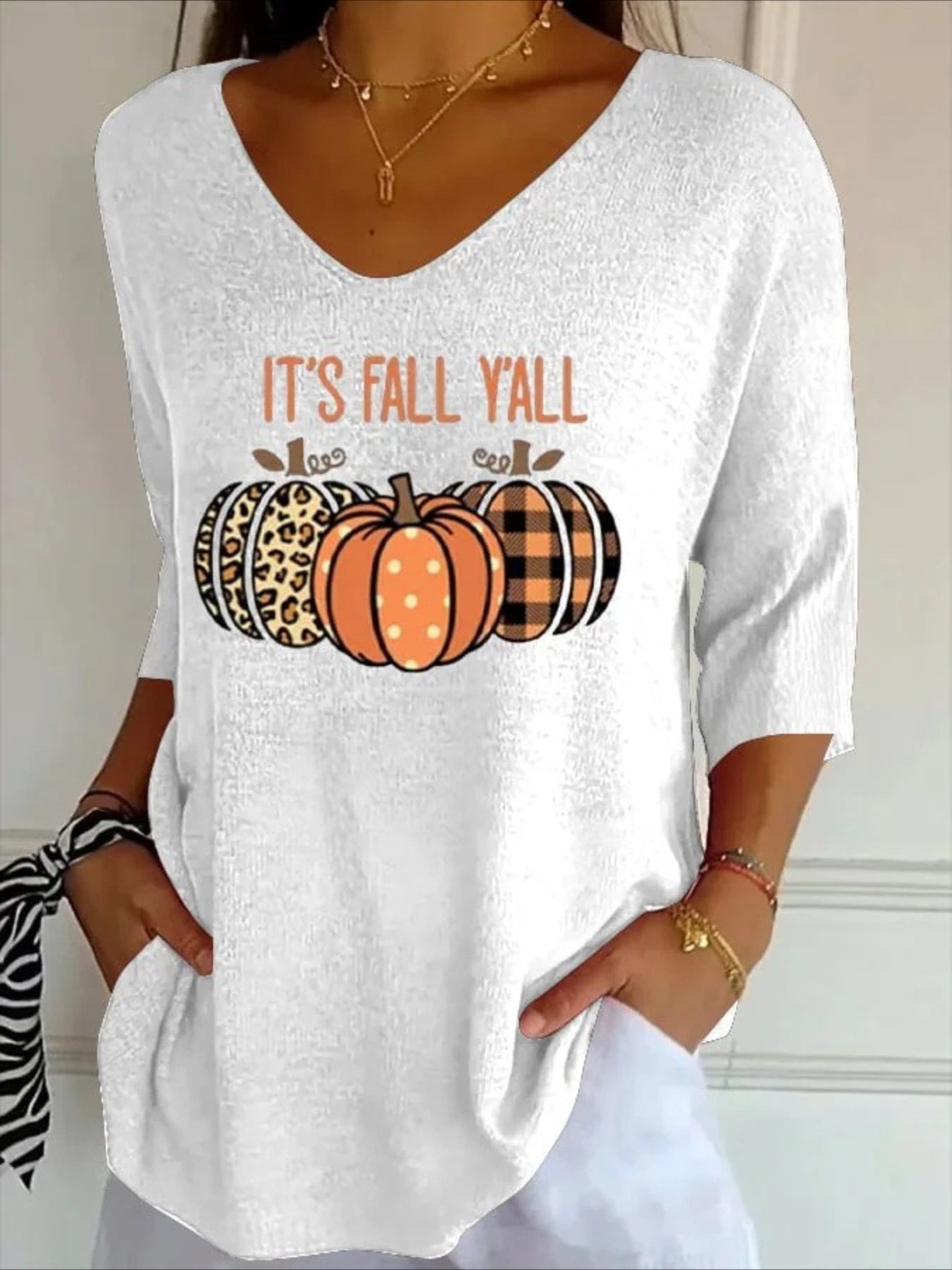 Halloween Crew Neck Three Quarter Sleeve T-shirt