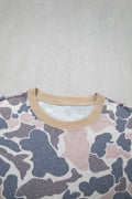 Multicolour Retro Camouflage Color Block Trim Skort 2pcs Outfit