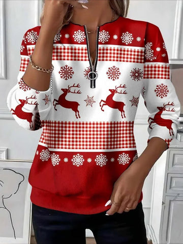 Christmas Long Sleeve Center Front Zip Sweatshirt
