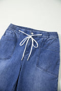 Ashleigh Blue Drawstring Waist Ankle Length Casual Jeans Regular Fit Pocket Detail Denim Pants