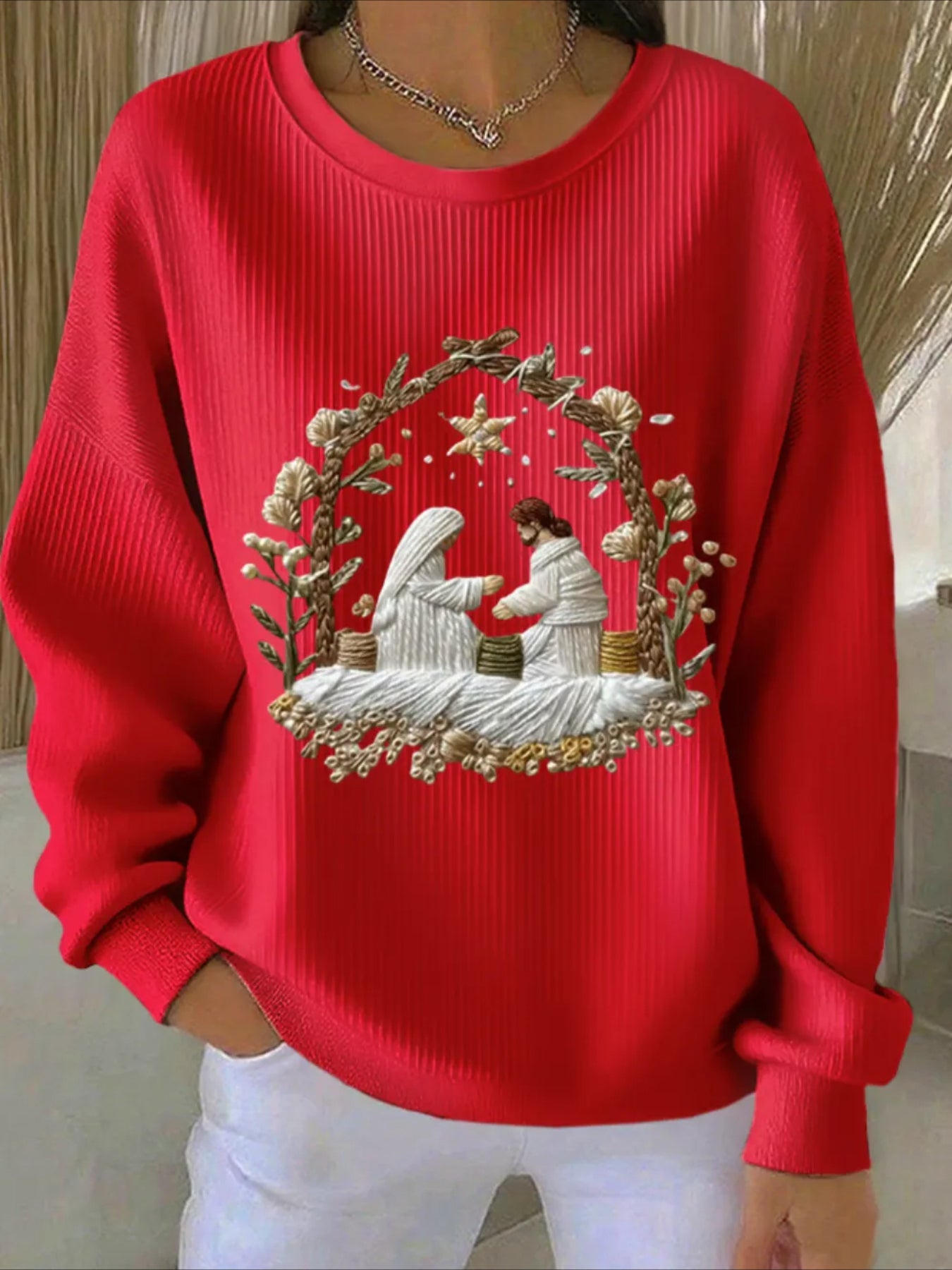 Printing Crew Neck Floral Long Sleeve Sweater Hoodie