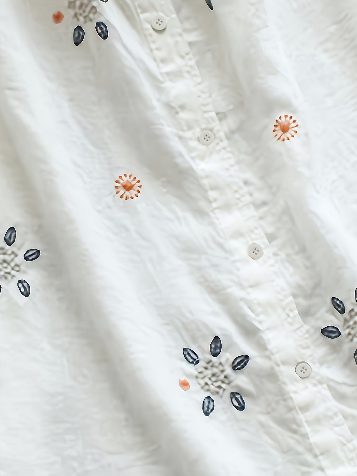 Floral Embroidered Button Front Blouse, Casual Short Sleeve Blouse