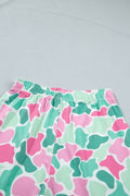 Green Camouflage Printed Cropped Tank Athleisure 2pcs Short Set