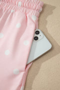Pink Polka Dot Short Sleeve Loose Top Drawstring Shorts Set