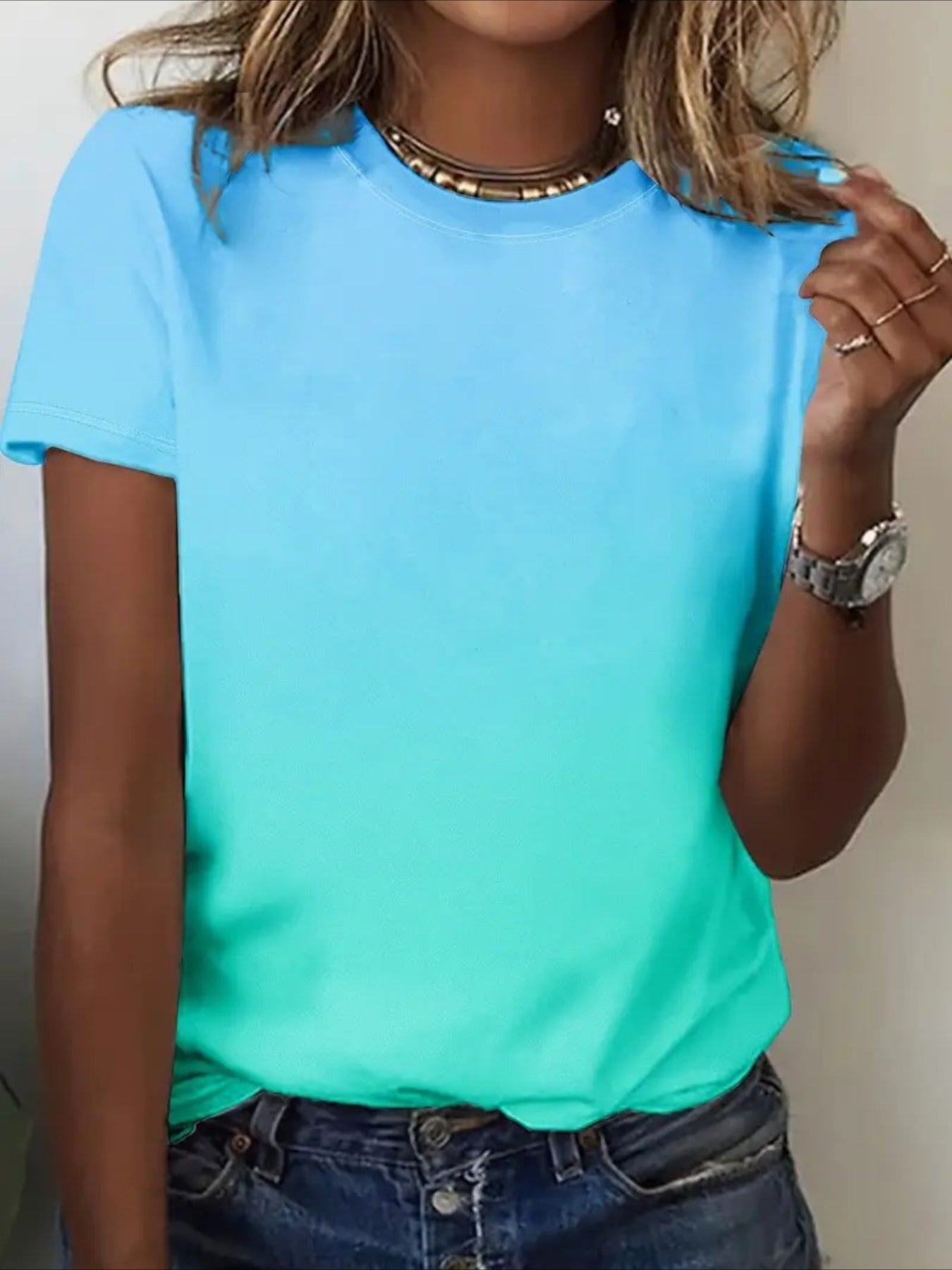 Crew Neck Short Sleeve Relaxed Fit Casual T-Shirt