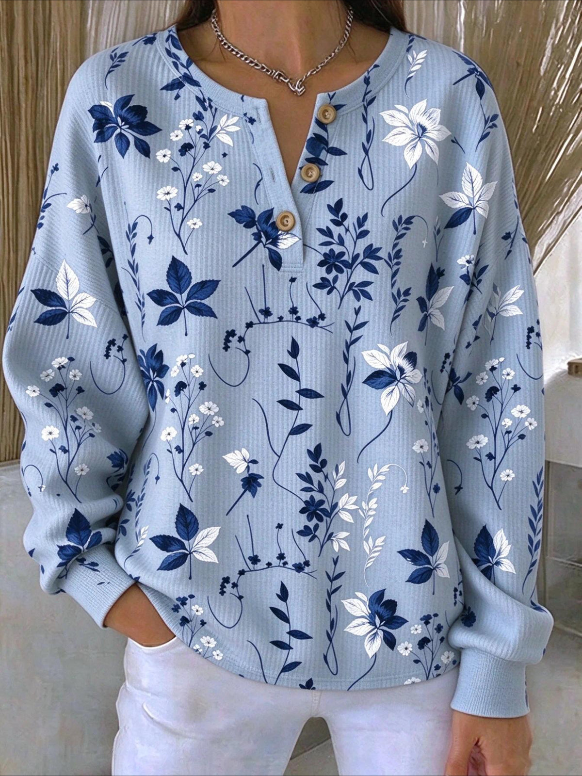 Floral Long Sleeve Regular Fit Casual Sweatshirt