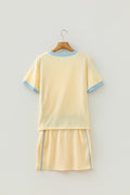 Yellow Ribbed Knit Color Block Trim Tee and Drawstring Skirt Set