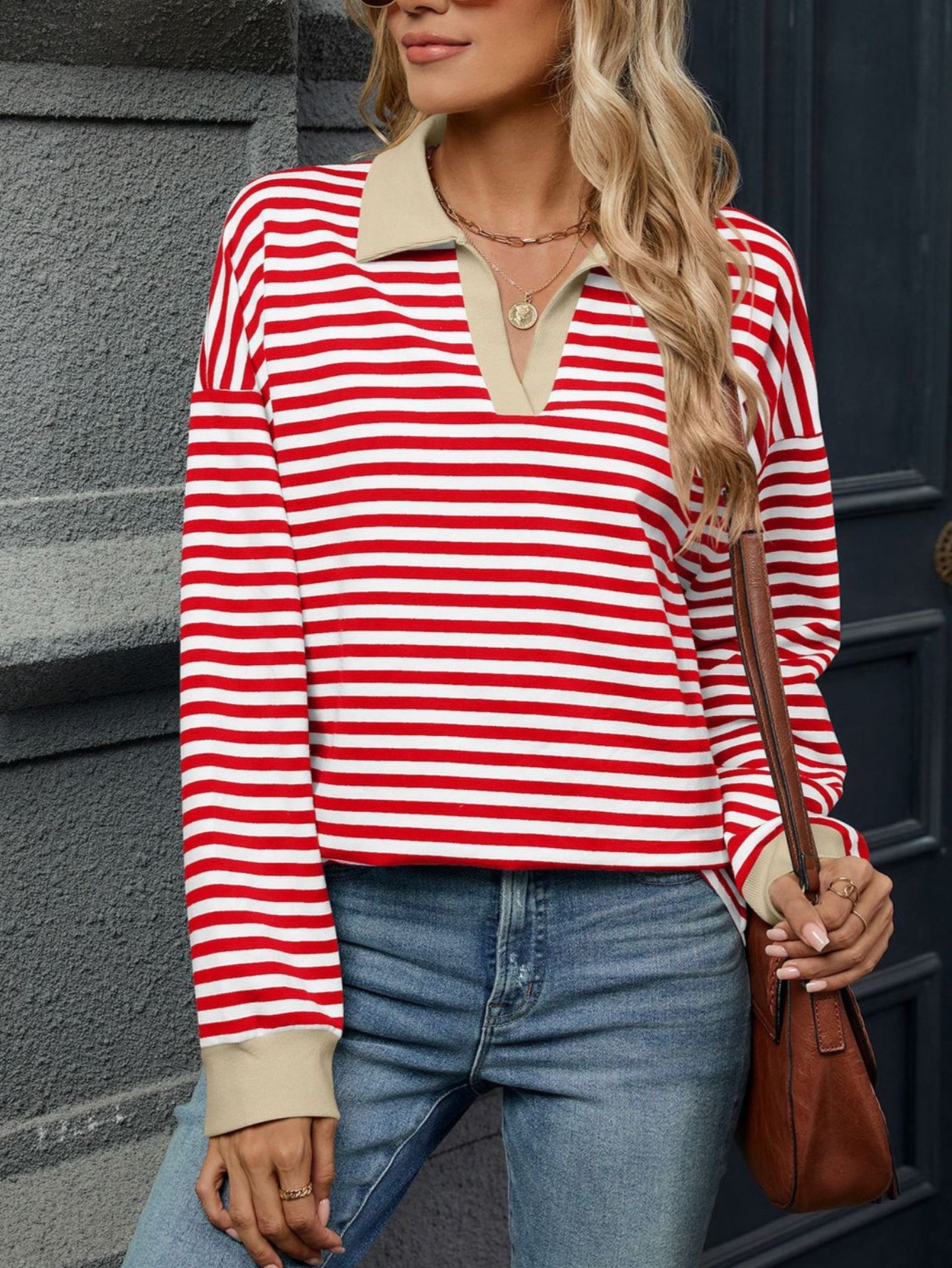 Patchwork Striped Long Sleeve T Shirt