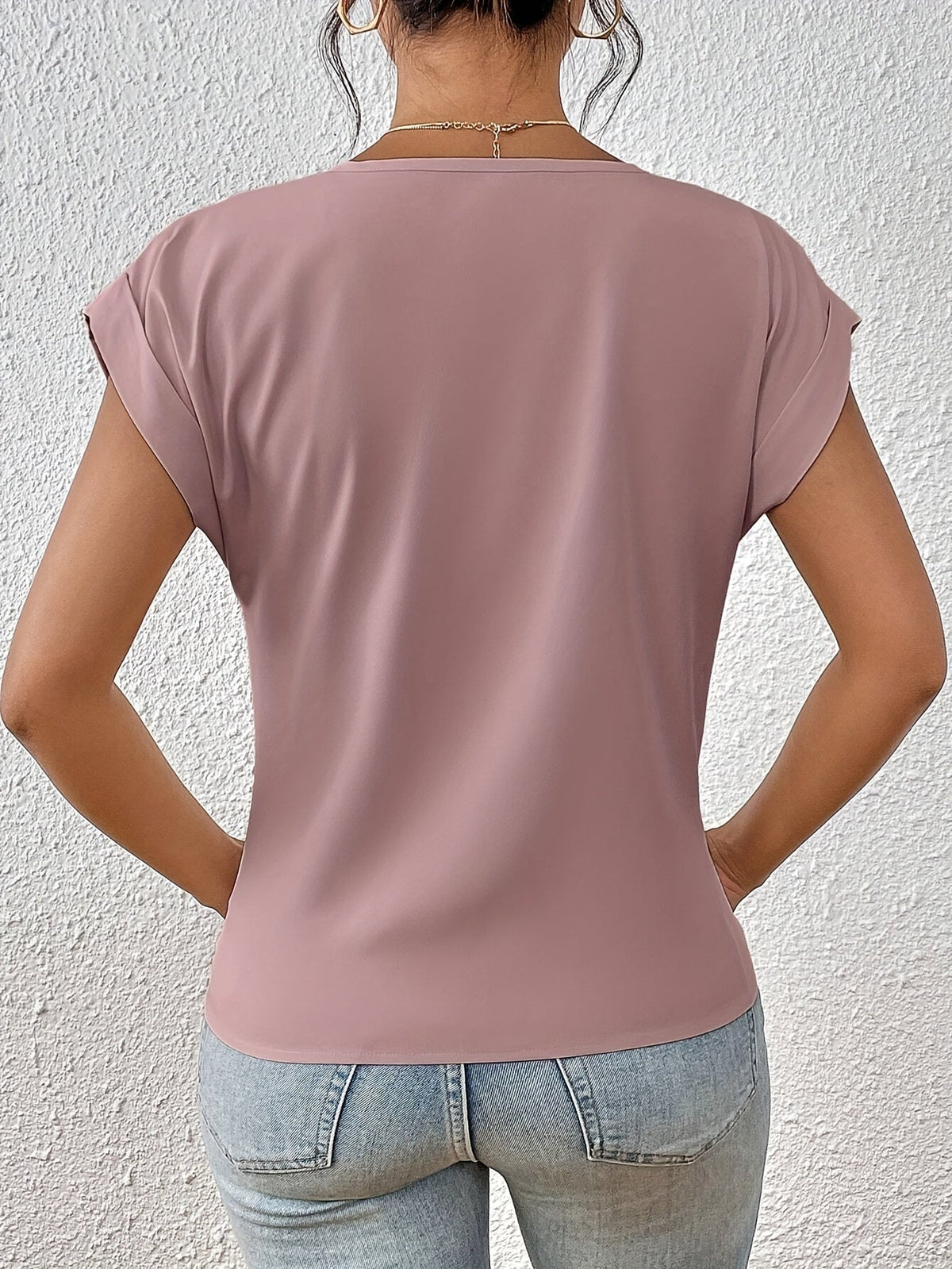 Women's Knot V Neck T-Shirt - Casual Short Sleeve Top