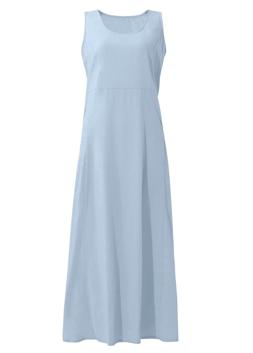 Solid Color Sleeveless Cotton And Linen Dress