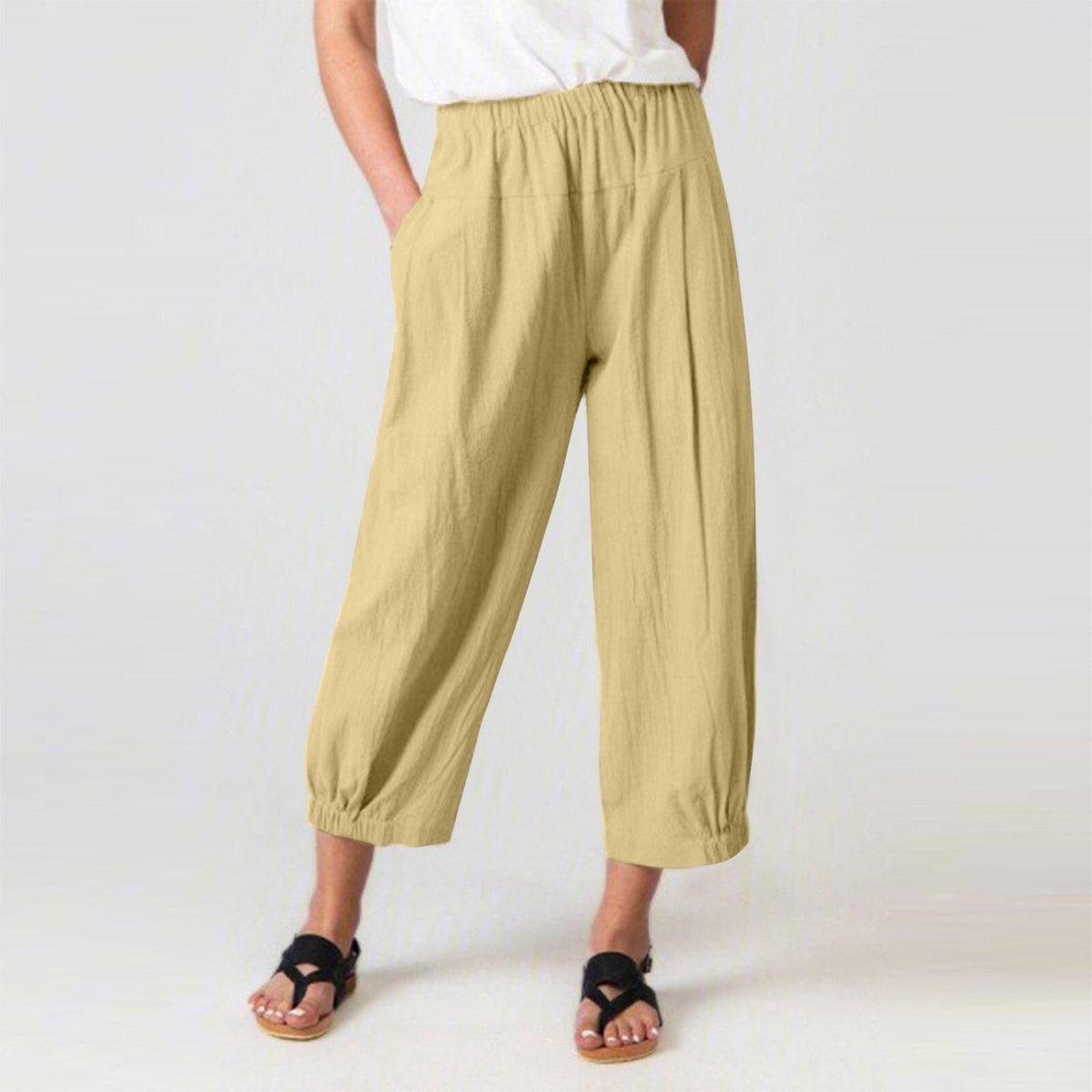 Cotton Linen Solid High Waist Women Trousers