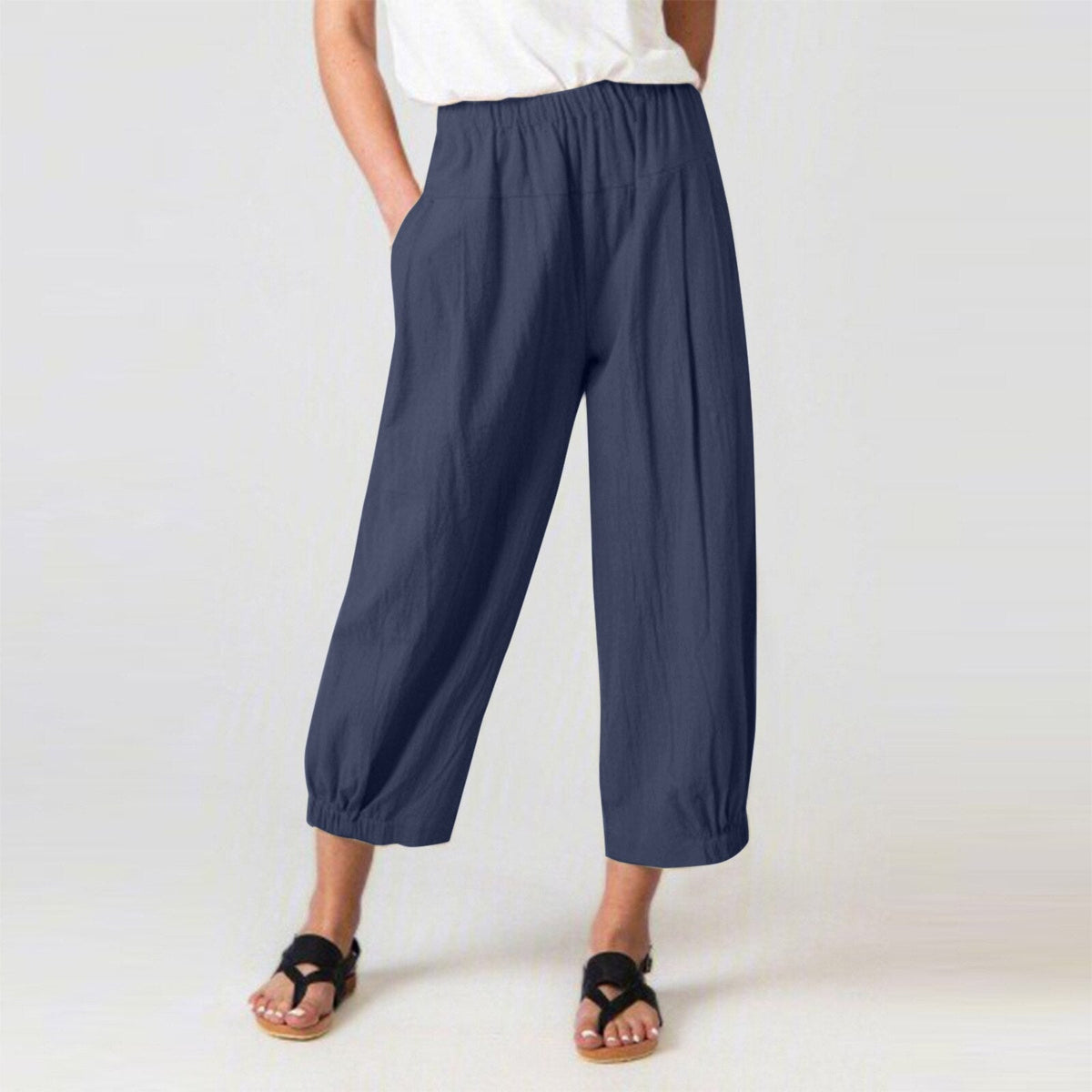 Cotton Linen Solid High Waist Women Trousers