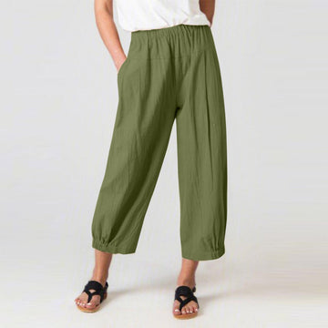 Cotton Linen Solid High Waist Women Trousers