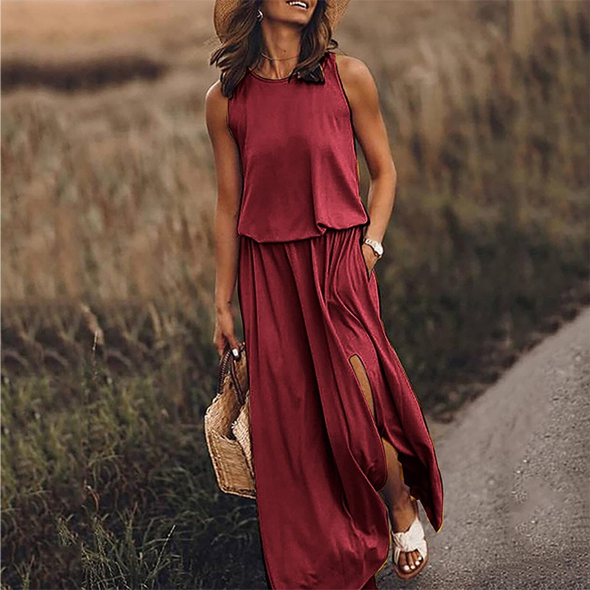 Elegant Solid Backless Sleeveless Long Dress