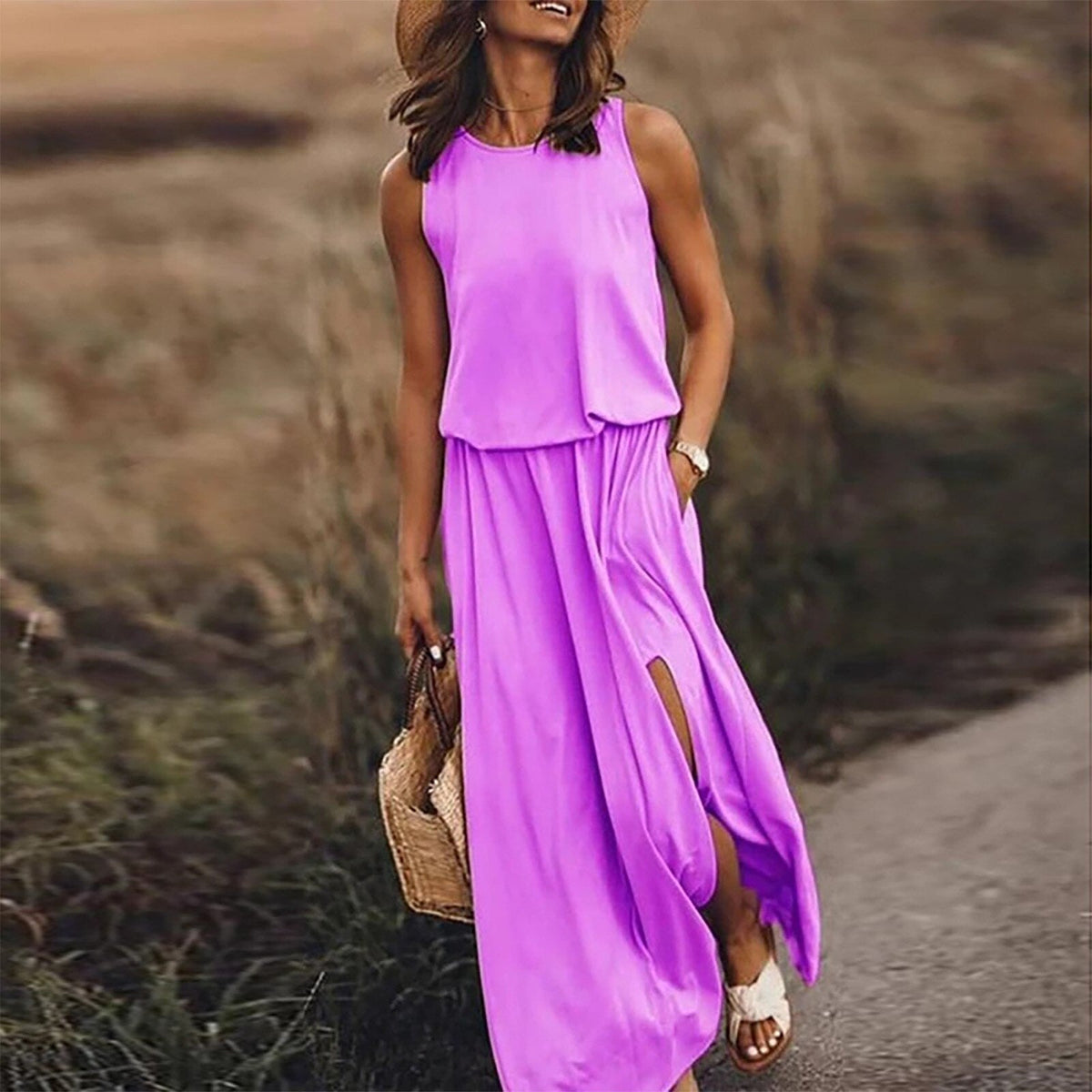 Elegant Solid Backless Sleeveless Long Dress