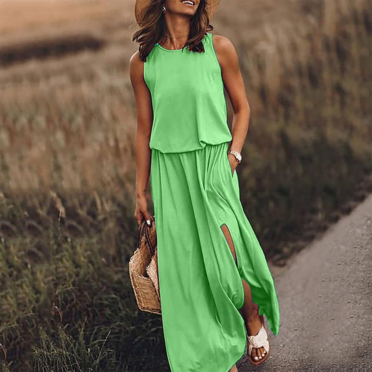Elegant Solid Backless Sleeveless Long Dress