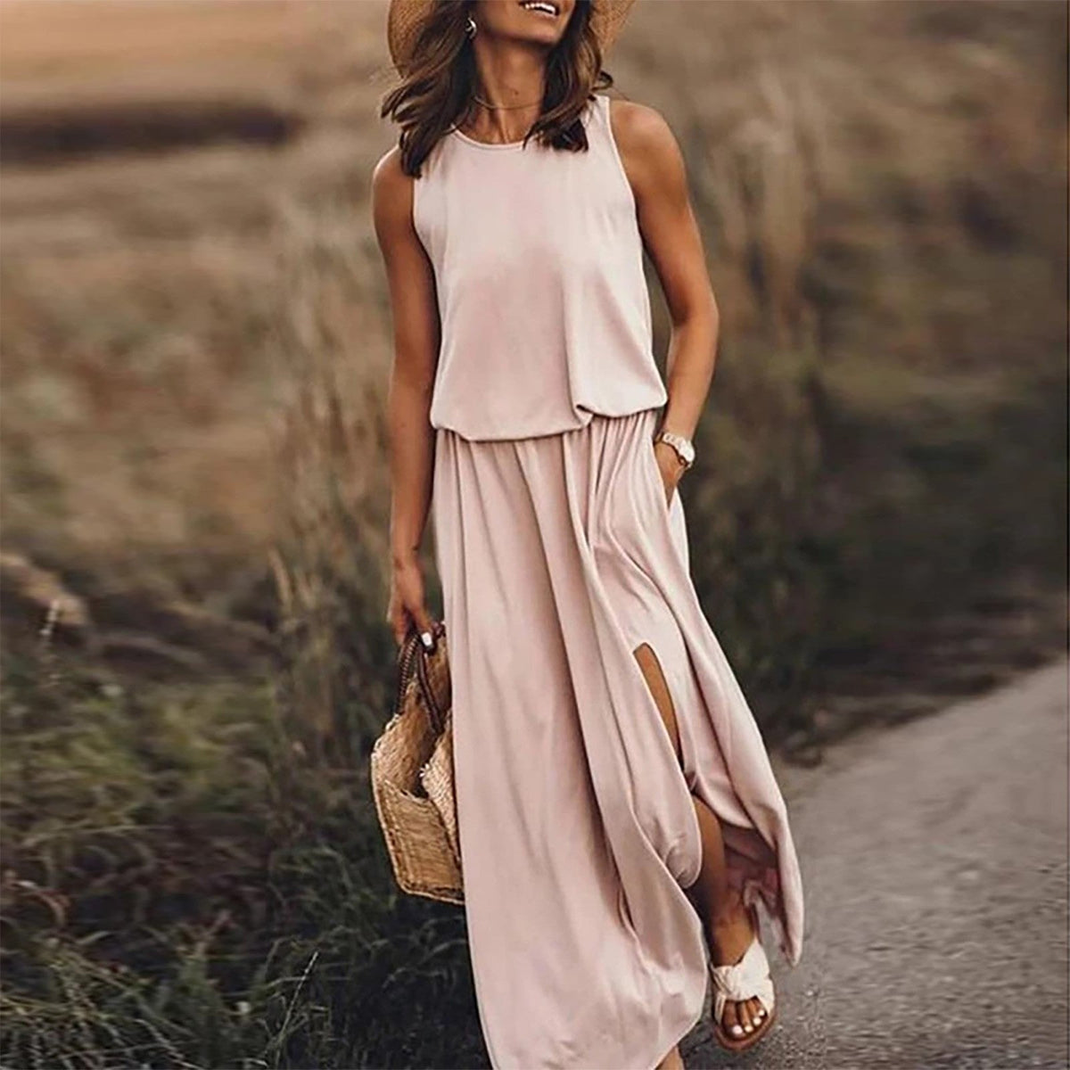 Elegant Solid Backless Sleeveless Long Dress